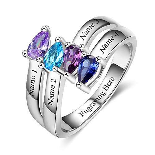 kaululu Personalized Sterling silver Mother Rings for Women Size 6/7/8/9 Thick Ring for Grandma With Birthstone Charms 1-6 Names Engraved Custom Wedding Rings
