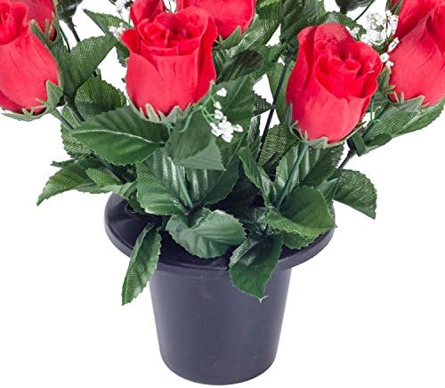 HOMESCAPES Artificial Red Rosebud & Gypsophilia Grave Flowers in Grave