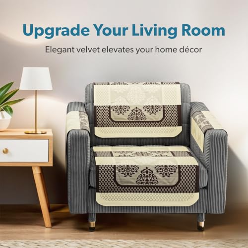 Image of Kuber Industries (Set of 16) Stylish & Durable Cotton Sofa Covers 5 Seater with Arms | Washable Sofa Protector & Slipcover for Living Room & Office | Flower Patti - Cream & Brown