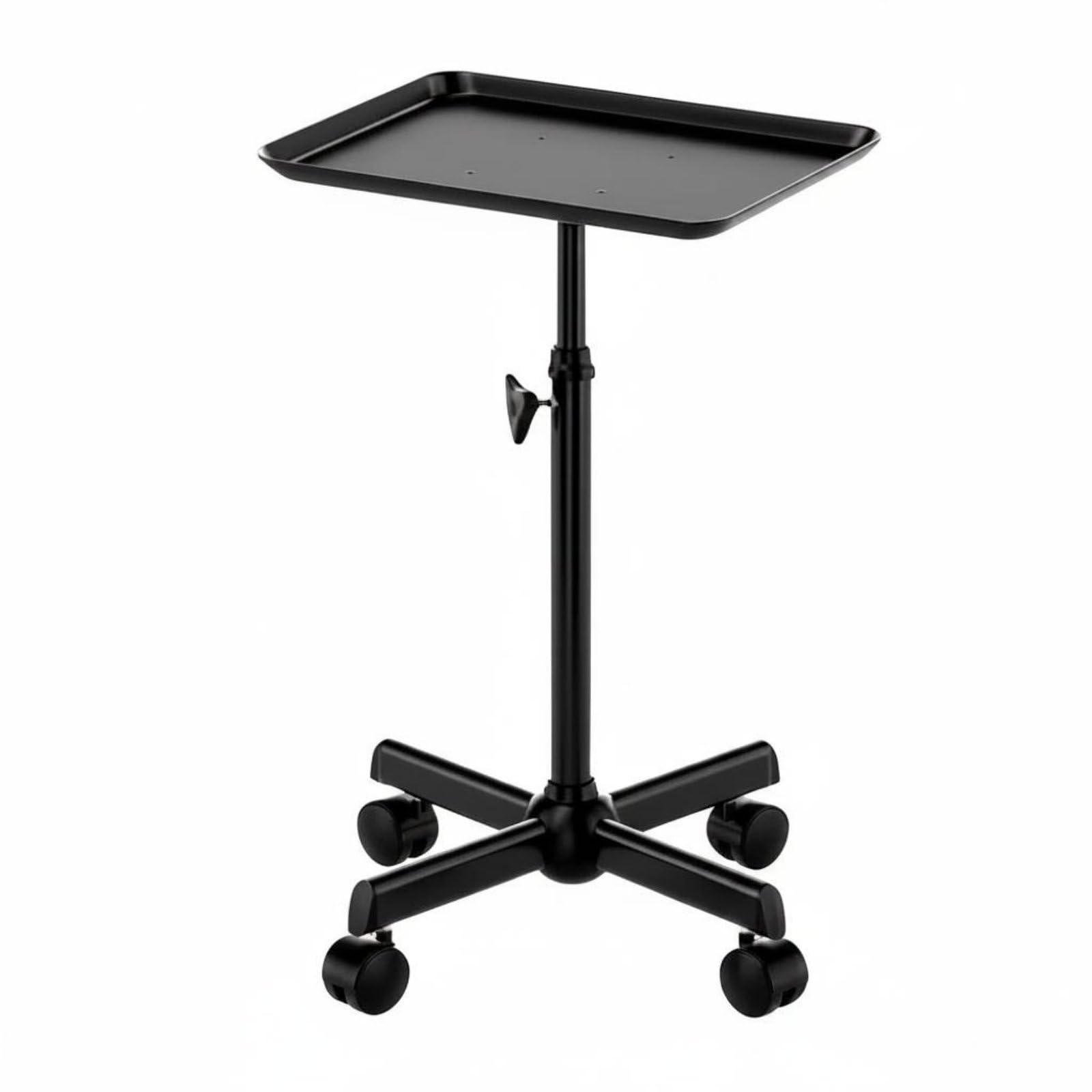 Plateau de Salon de Coiffure Chariot de Service Trolley Tablette Mobile Ajustable en Hauteur en Alliage d'Aluminium pour Peignes Pinces et Bols Adapté, Noir
