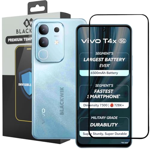 Image of Blackwik Tempered Glass Screen Protector for iQOO Z10x / Vivo T4x with Edge-To-Edge Protector Coverage | Easy Installation Kit (Black)