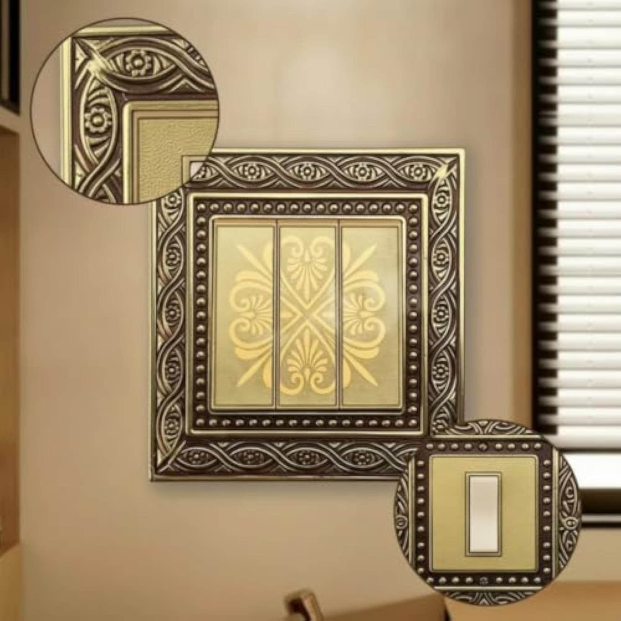 Antique-Style Floral Switch Plate with Brass-Colored Faceplate