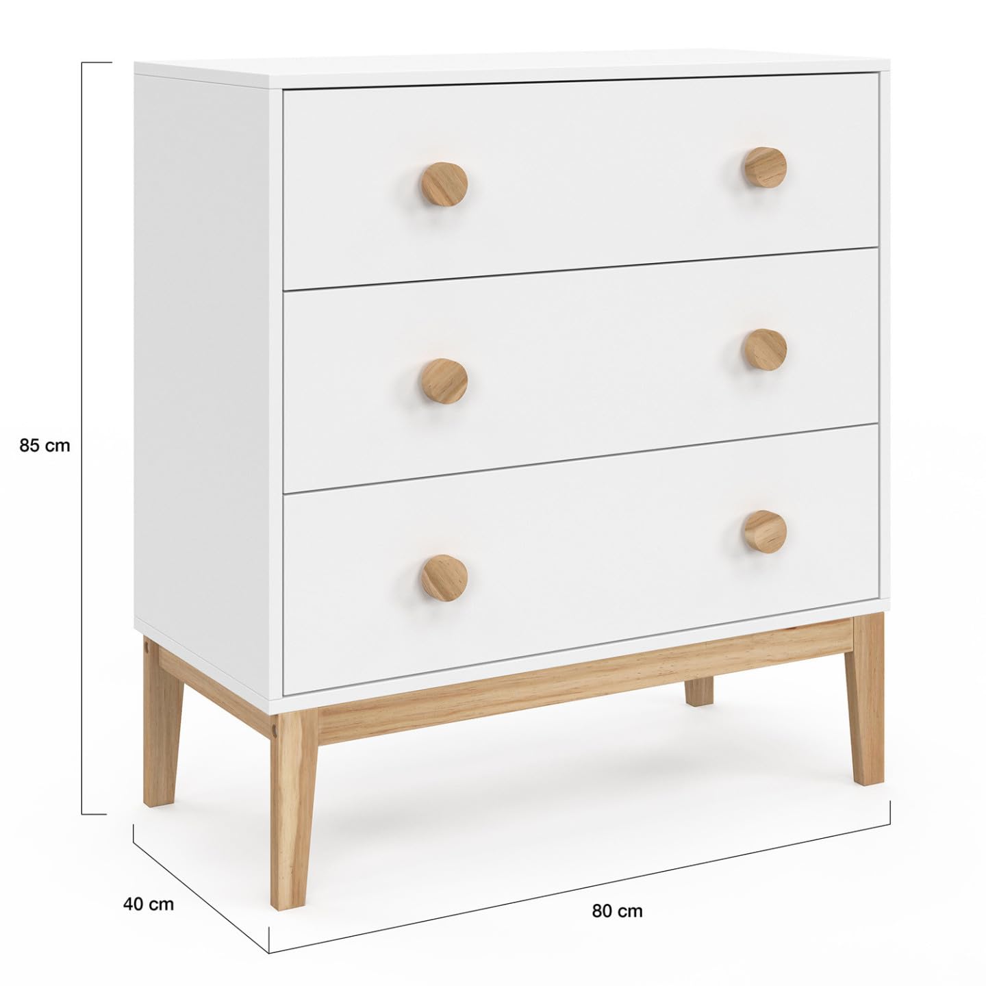 IDMarket - Commode 3 tiroirs Jacob 80 cm Enfant Blanc et Bois