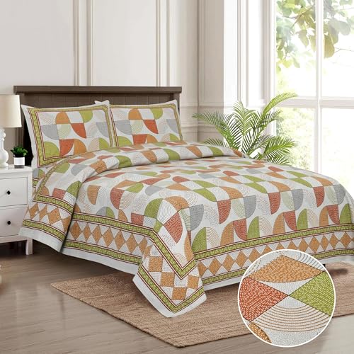 Image of Decor King Size Cotton Bedsheet | 300 TC | 100% Cotton Flatsheet King Size with Two Pillow Covers | (254 * 274 cm, Terracotta Orange)