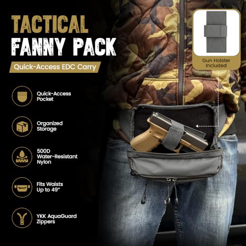 Image of HighSpeedDaddy Tactical Fanny Pack - Waterproof Fanny Belt Bag Pack with Adjustable Waist - 500D Nylon with Quick-Access Pockets - Everyday EDC Pouch for Men & Women - Gunmetal Gray