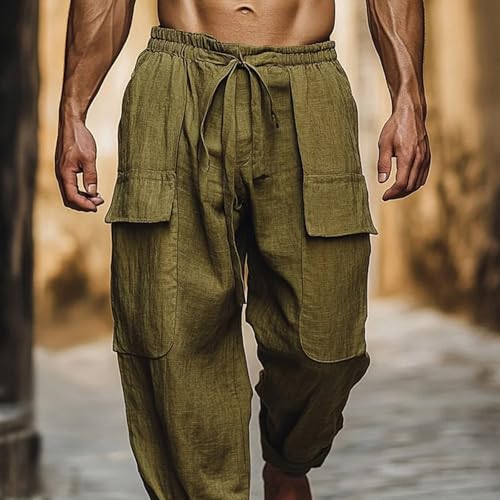 Pantalon cargo d'été pour homme léger et extensible à cordon