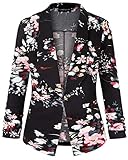 Unifizz Women's Casual 3/4 Sleeve Open Front Blazer Jacket with Pockets #Floral-1, Size 2XL