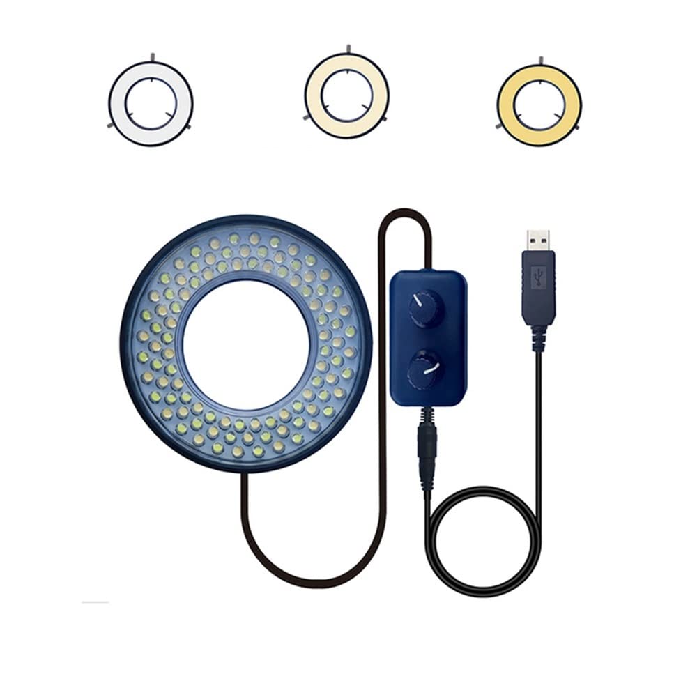 Accessori per microscopio da laboratorio LED Ring Light USB 5V 4 Zone/RGB/Warm Cold White Temperatura di colore Regolabile Stereo Microscopio Sorgente di illuminatore(USB 96 LEDs CW WW)