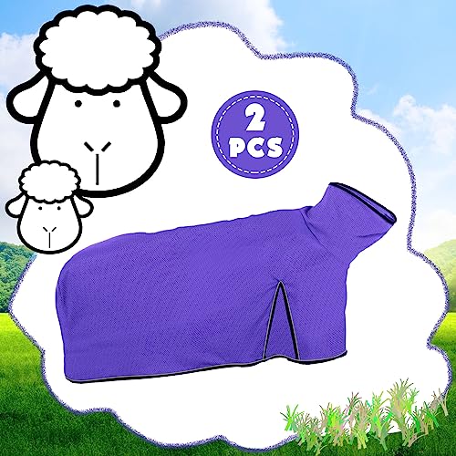 Image of Silkfly 2 Pcs Sheep Blanket Mesh Medium Goat Blanket with Mesh Butt and Adjustable Belly Strap Fits Lambs 110-140 Lbs for Show Lambs, Offers Effective Protection from Fly Bites (Purple)