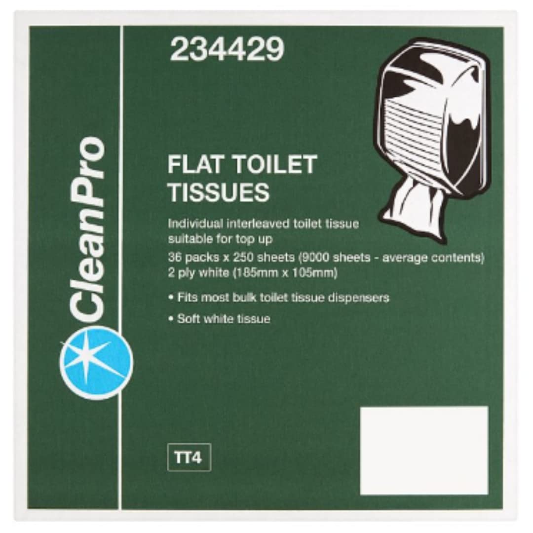 CleanPro Flat Toilet Tissues White 2 Ply 36 Packs 240 Sheets x Case of 1