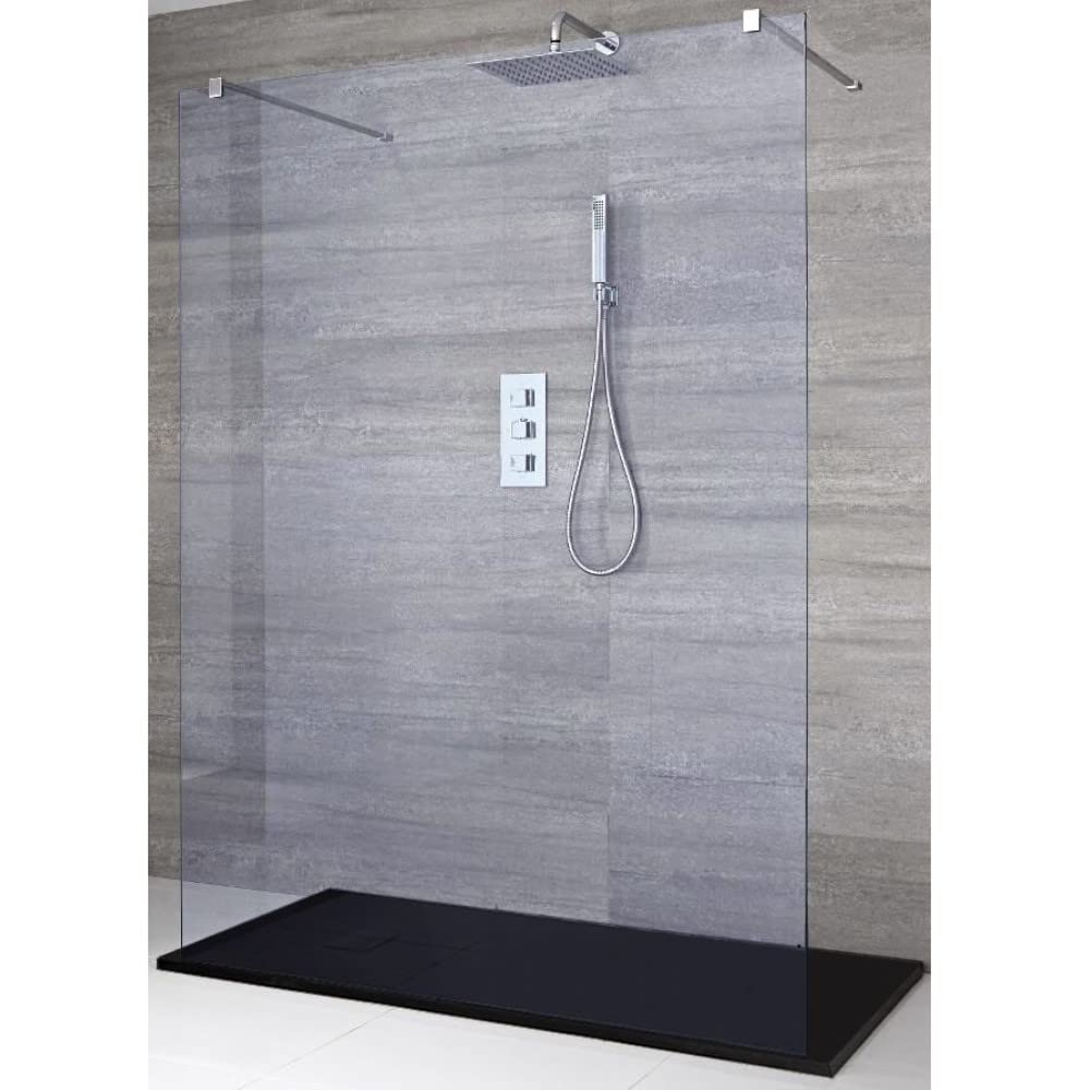Milano Portland Chrome Floating Smoked Glass Frameless Shower Enclosure Graphite Tray - 1400 x 800mm