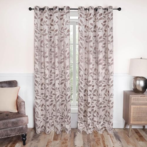 Superior Blackout Curtains, Room Darkening Window Accent for Bedroom, Sun Blocking, Thermal, Modern Bohemian Curtains, Leaves Collection, Set of 2 Panels, Rod Pocket - 26 in x 84 in, Espresso