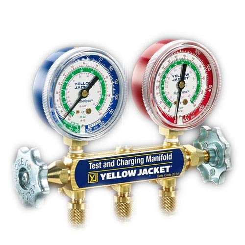 Yellow Jacket 41781 Manifold with 5/16" Fittings, 2-1/2" Steel Case Gauges, bar/MPa, R-410A
