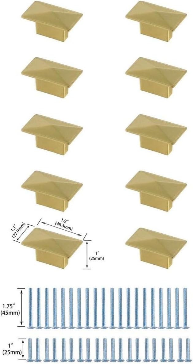 Elegant Decor Perry 2" Rectangle Zinc Alloy Knob Multipack in Gold (Set of 10)