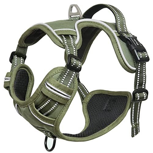 HEELE Hundegeschirr Welpen Verstellbar Geschirr Hund Brustgeschirr Reflektierend Atmungsaktiv Hundegeschirr für Kleine Mittlegroße Hunde, Armee Grün, XS