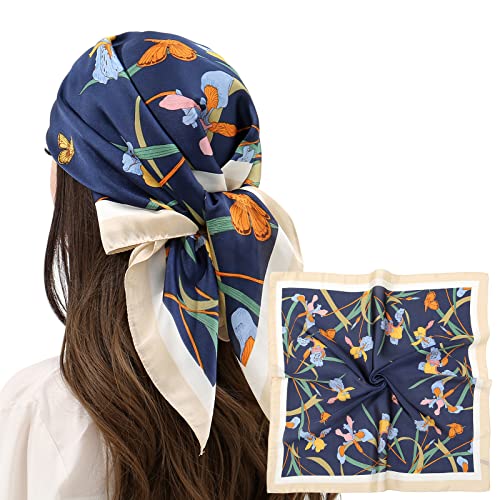 RIIQIICHY Women Head Hair Scarf Like Satin Silk Scarf Sleeping Hair Wrapping Night 27.5" Khaki/White/Dark Blue/Orange/Green