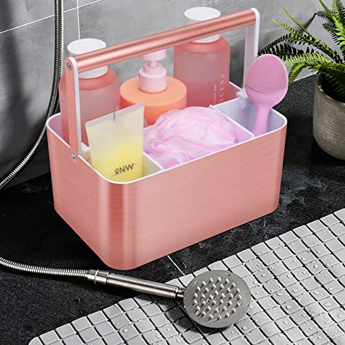 Image of BYUNER Compact Shower Caddy Dorm - Portable Bathroom Caddy Organizer with Handle and Adjustable Divider for College Dorm & Shared Bathroom, Hard Plastic Shower Basket Tote for Toiletry Drainage, Pink