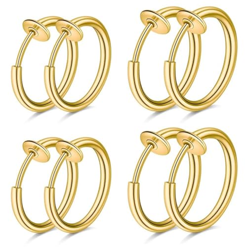 WKRTDY 4 paires de boucles d'oreilles clips en acier inoxydable pour femmes, hommes ou filles, sans perçage, imitant les boucles d'oreilles anneaux et...