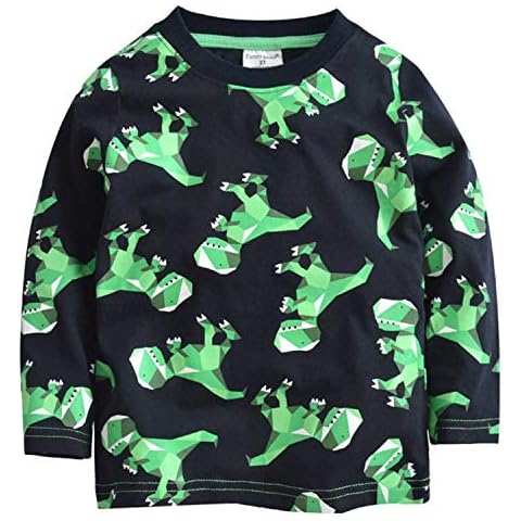 DHASIUE Little Boys Jumpers Baby Kids Rocket Sweatshirt Toddler Long Sleeve Pullover Cartoon Tops Casual Tees Age 1-7 Years (Green T-Shirt, 6-7 Years) Cover