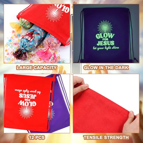 Image of 12 Pcs Glow for Jesus Drawstring Backpacks Bulk 12 x 15 Inch