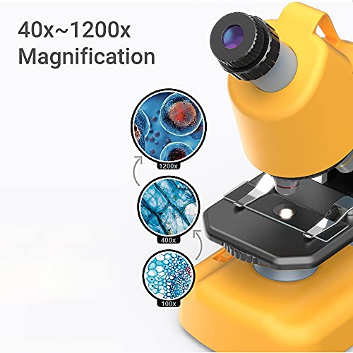 Microscópio, Tomshin Microscópio infantil 40X ~ 1200X Ampliação Mini Desktop Kit de microscópio inic