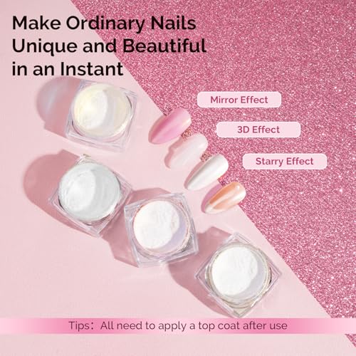 Image of MelodySusie 4Pcs Chrome Nail Powder for Gel Nails, Aurora Fine Glitter Powder Mirror Effect Pigment Pearlescent Mermaid Pigment Pearl Glitter for Home DIY Salon Use