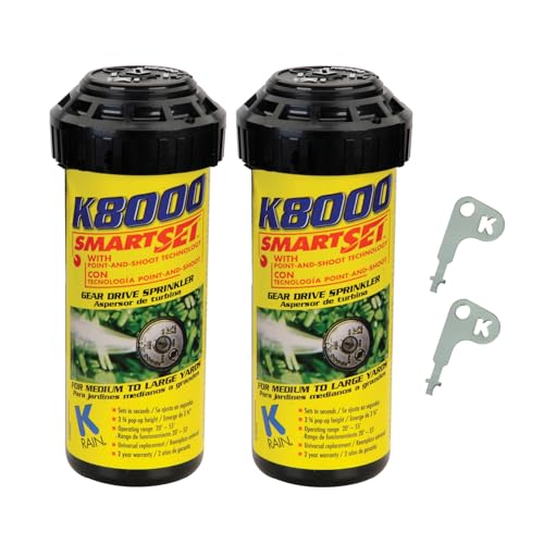 K Rain K8000 Professional Pop-Up Gear-Driven Sprinkler | 40 to 360 Spray Arc Pattern | 2.5 Gallon Per Minute Single Stream Nozzle | Pack of 2