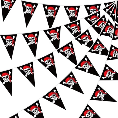 eBoot 90 Pieces Pirate Banner 98ft Skull Pirate Flags Party Decorations Jolly Roger Ship...
