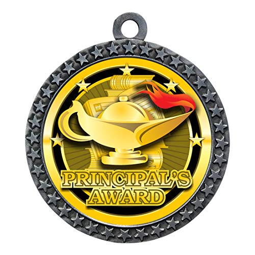 10 Pack of Principal's Awards Silver 2.25 Inch Medals Trophy Awards with Red White Blue Neck Ribbons D212S-FCL531-10PK