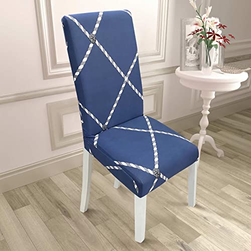 Image of House of Quirk Elastic Chair Cover Stretch Removable Washable Short Dining Chair Cover Protector Seat Slipcover (Pack of 1, Blue Rope)