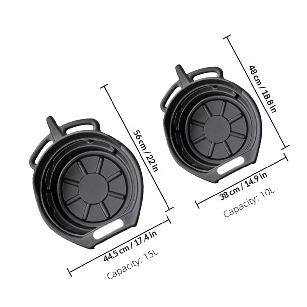 PACKOVE Bandeja de Drenaje Automotor 2 Piezas (10l 15l) de PE Resistente, Recogedor de Aceite Usado para Mantenimiento y Reparación de Vehículos, Fácil Limpieza y Almacenamiento