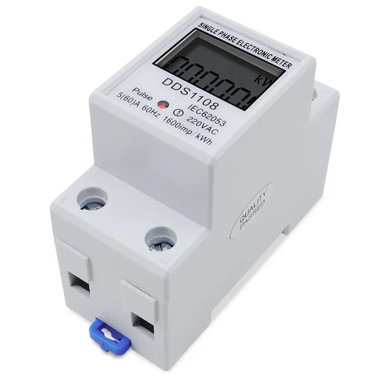 DDS1108 60 A szyna DIN, jednofazowy, dwuprzewodowy, cyfrowy wyświetlacz LCD, zużycie energii, licznik prądu, kWh AC 230 V, 50 Hz