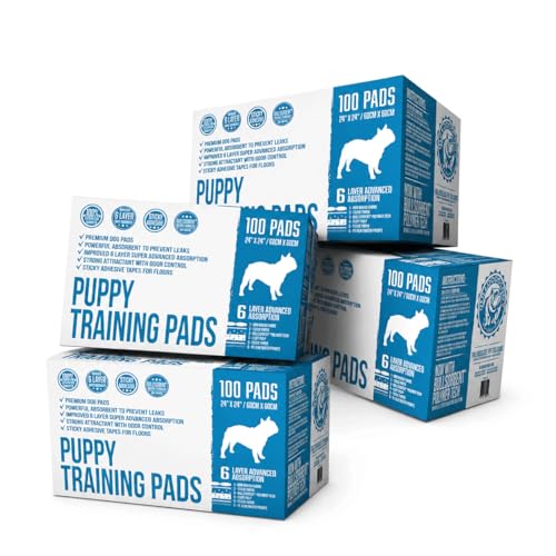 Image of Bulldogology Premium Puppy Pads with Adhesive Sticky Tape Large Dog Training Wee Pads 6 Layer Absorbent Pet Pee Pads Bullsorbent Tech White 400 Count 24 inch x 24 inch