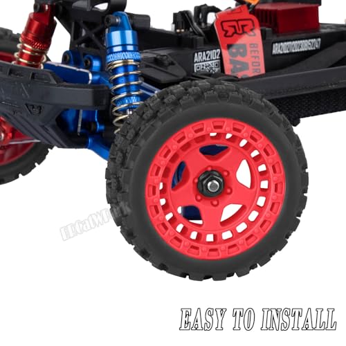 BRCatWPark RC Hard Plastic Wheels and Tires for 1/18 Typhon Grom,4PCS 12mm Hex Wheels Rims and Rubber Tires,RC Off Road Buggy Rally Wheels and Tires,RC Truck Wheel Highway Tires,Red