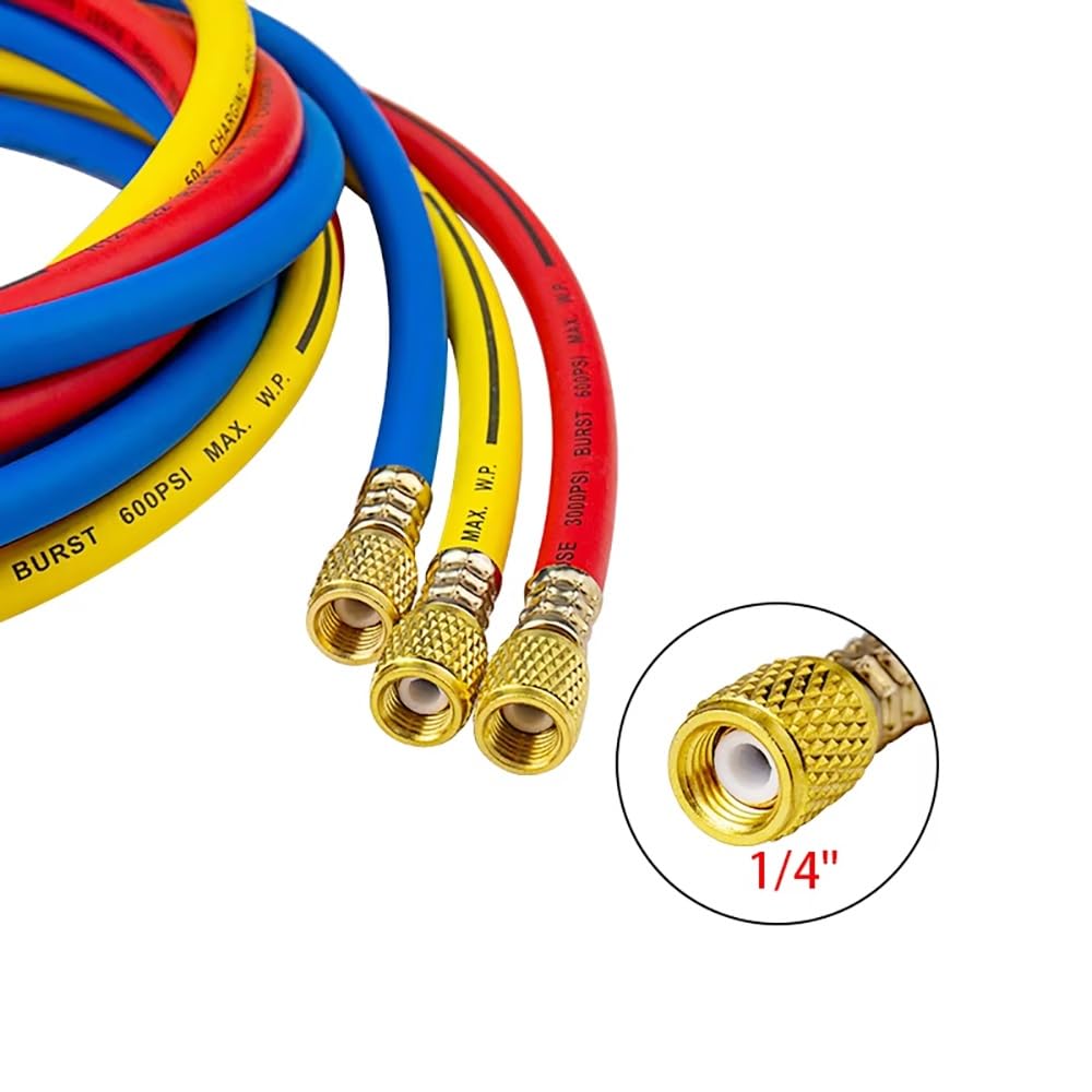 Manguera De Carga De Refrigerante De CA De 3 Metros De 1/4 De Pulgada For HVAC De Automóvil, Construcción De Caucho De Nitrilo Y Latón, Compatible Con R22/R134A/R502/404A - Resistente A Alta Presión