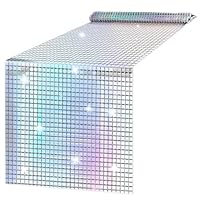 Disco Party Tischläufer, 30x275cm Discokugel Tischdecke, Farbige Pailletten Tischdecken, Silber Table Runner, 70er Disco Thema Deko, für Halloween Geburtstag Hochzeit Abschlussball Tischdekoration