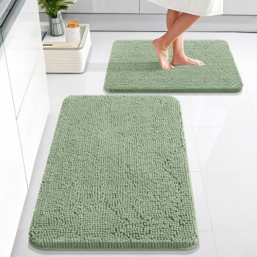 Image of OLANLY Bathroom Rugs Sets 2 Piece, Soft Absorbent Chenille Bath Mats Area Rug Set, Non-Slip, Quick Dry, Machine Washable Bath Mats for Bathroom, Home Decor Accessories (30 inchx20 inch+24 inchx16 inch, Sage Green)