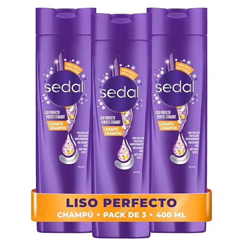 SEDAL Shampoo Liso perfecto para un cabello lacio y suave con Aceite de Macadamia, Vitamina C y Proteína de Seda 400ml X3