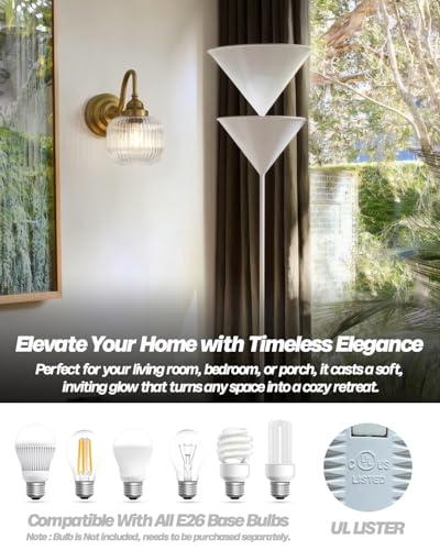 Image of Vintage Industrial Wall Sconce Lighting with Clear Striped Glass Shade, Hardwired Wall Vanity Light Fixture for Bathroom Kitchen Living Room Bedroom Hallway