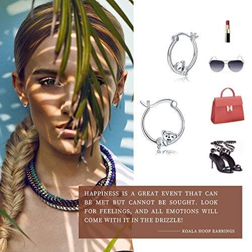 Hypoallergenic Koala Hoop Earrings For Women 925 Sterling Silver Small Huggie Cartilage Earring For Sensitive Ears Cute Cuff Hoops Ear Stud Koala Bear Stuffed Animal Jewelry. #TOP4