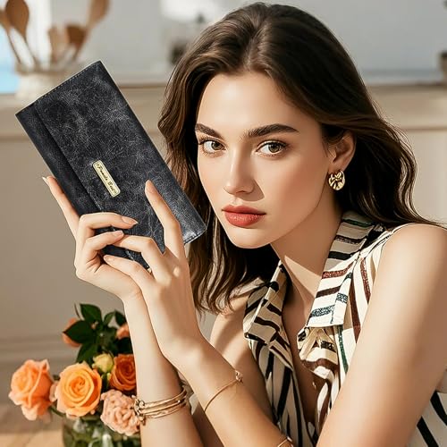 Pomelo Best Wallet Women RFID Blocking Trifold Credit Card Holder Slim Womens Wallet with Zipper Coin Pocket ID Window2