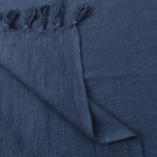 Image of Cotton Jute Sofa Throw Handmade 50x60 Inch Solid Blanket for Bedroom Soft Throw for Living Room, Bed, Couch and Chair Reversible and Breathable (Blue)