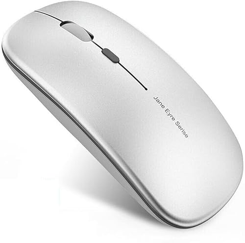 Q5 Slim Rechargeable Wireless Mouse, 2.4G Portable Optical Silent Ultra Thin Wireless Computer Mouse with USB Receiver and Type C Adapter, Compatible with PC, Laptop, Notebook, Desktop (Silver)