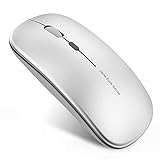 Picktech Q5 Slim Rechargeable Wireless Mouse, 2.4G Portable Optical Silent Ultra Thin Wireless Computer Mouse with USB Receiver and Type C Adapter, Compatible with PC,Laptop,Notebook,Desktop (Silver)