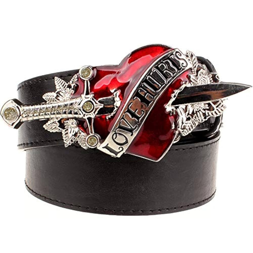 ZJDY male leather belt heart arrow love hurts design punk
