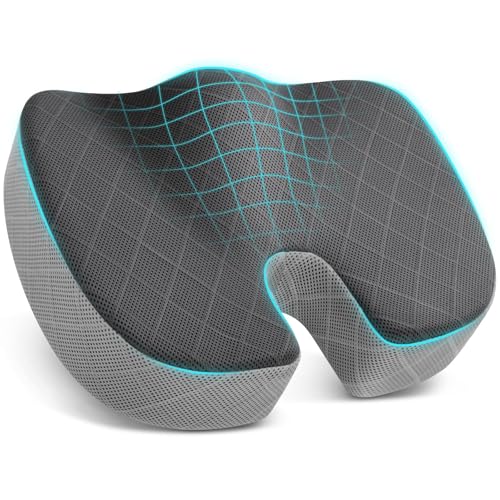 Image of TushGuard Office /Car Seat Cushion, Non-Slip Sciatica & Back Coccyx Tailbone Pain Relief Chair Pad, Memory Foam Butt Pillow for Computer Desk, Wheelchair, Driving (Black&Grey)