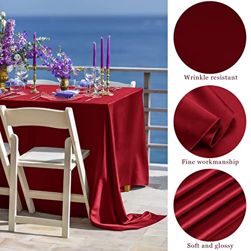 Image of TURSTIN 4 Pack Burgundy Satin Tablecloth 102 x 58 Inch Overlay Table Cover