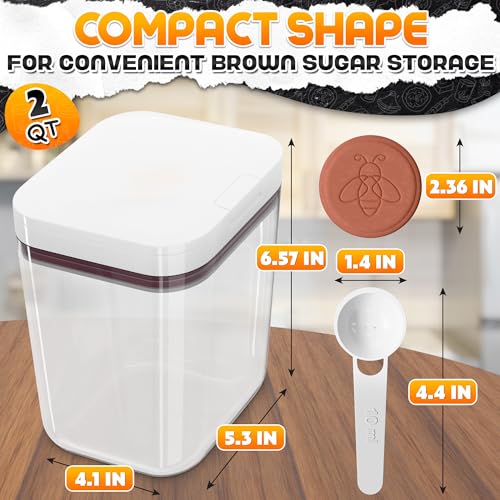 Image of Brown Sugar Container Keeper with Lid & Spoon - Airtight Clear Plastic Brown Sugar Canister with Moisture Disc - 1-Button Easy Open Jar, Clump-Proof Soft & Fresh Storage with Silicone Seal, 2 Quart