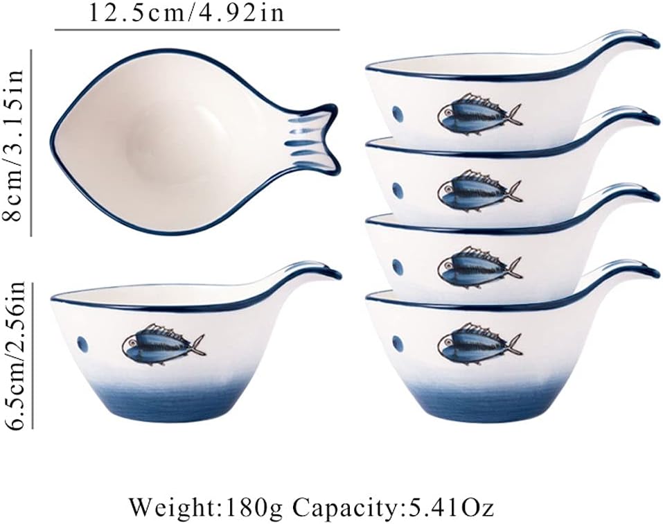 GeRRiT Snack Serving Dishes 5.41Oz Sauce Dish Fish Shape Dip Bowl Set Ceramic Soy Sauce with Handle Sushi Dipping Bowls Ketchup Salad Appetizer Plates Serving Dishes Bowls Dessert Dishes