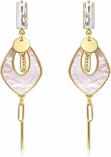 Designer Gold Tone Long Dangle Earrings | Crystal Top with Pearl Stone Drop | Trendy Statement Earrings for Women & Girls Price In India